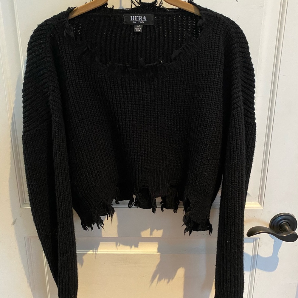 Black Knit Cropped Sweater